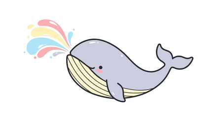 Obraz premium Cute cartoon whale spouting colorful water in a playful style 