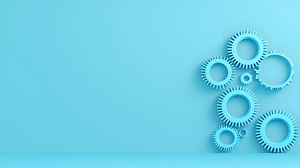 Abstract Light Blue Gears Arrangement On Light Blue Background