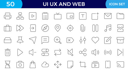 ui ux web icon set, user interface iconset collection. Basic User Interface Essential Set. For App, Web, Print.Outline icon collection.