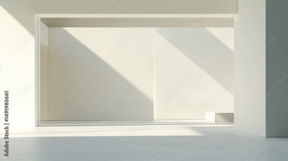 Aufkleber sunlight creating abstract patterns in minimalist white interior with architectural details