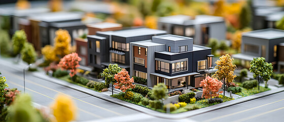 Detailed Miniature City Model With Houses, Trees And Foliage