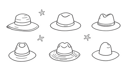 straw hat and starfish line art drawing