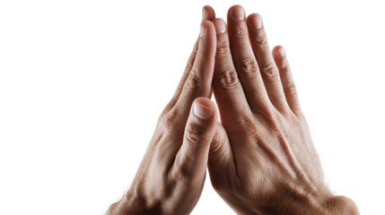 Close Up of Two Hands Pressed Together Against Transparent Background, PNG