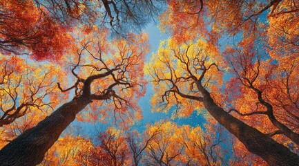Autumn forest canopy view.  Looking up at vibrant fall foliage