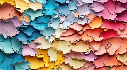 Colorful, textured paint chips, various shades