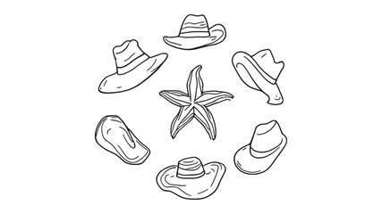 straw hat and starfish line art sketch