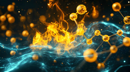 Dynamic blue gold abstract energy swirl