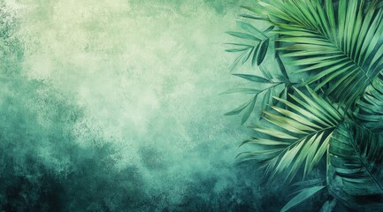 Tropical foliage on textured background