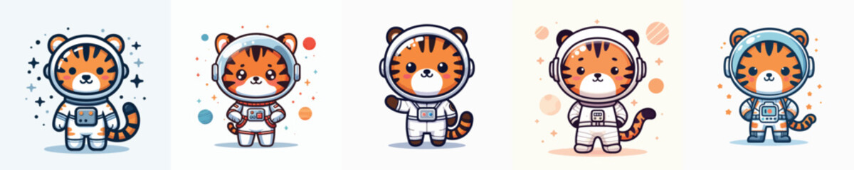 cute tiger vector in astronaut costume