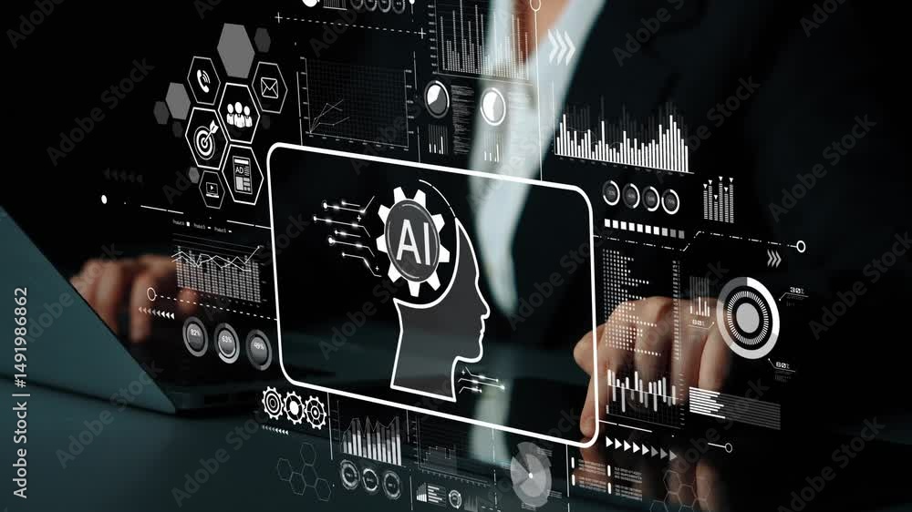 Poster abstract digital concept of artificial intelligence with modern graphics and data analysis backgroun