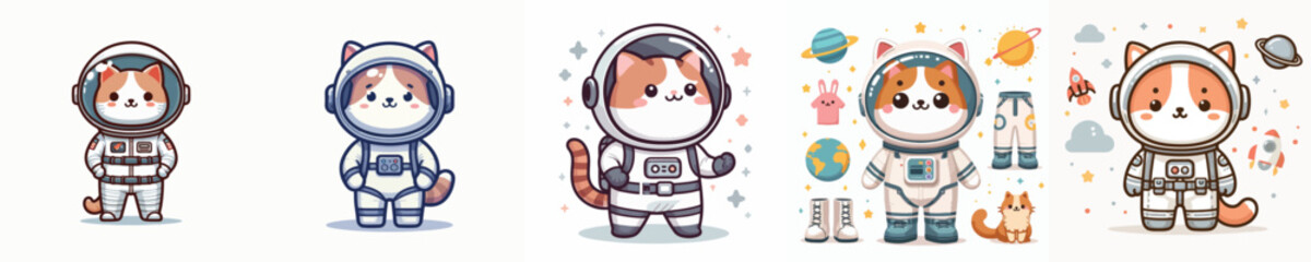 cute cat vector in astronaut costume