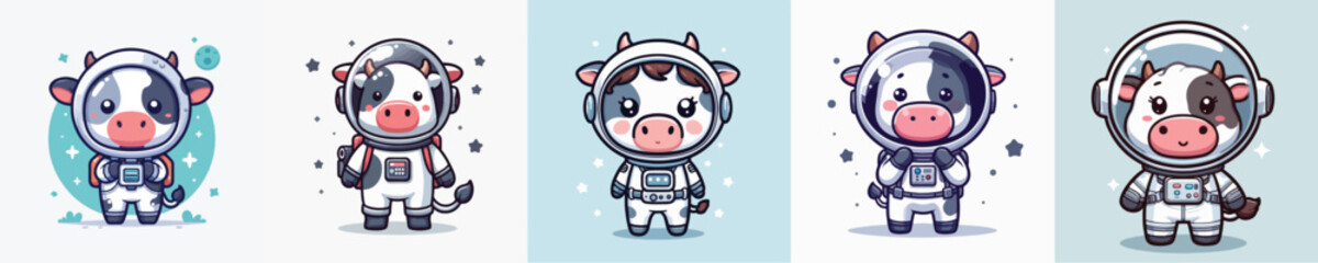 cute cow vector in astronaut costume