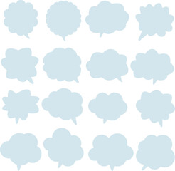 A set of fluffy speech balloons as a cartoon, decoration, featuring clouds, fun, and cheerful, fuzzy designs, cyaan. / フワフワした吹き出しセット 漫画 装飾 雲 楽しい 陽気 モコモコ 水色