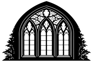 Gothic arch window silhouette with architectural detail front view, gothic, arch, window, silhouette, architecture, design, vector, illustration, shape, black, detail, front view, church, building, ca