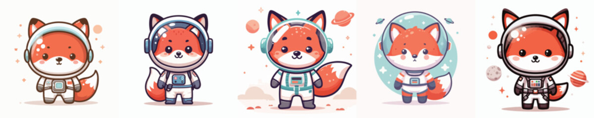 cute fox vector in astronaut costume