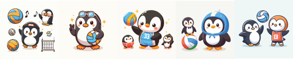 cute penguin vector playing volleyball