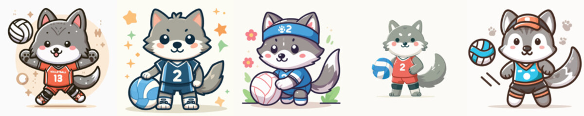 cute wolf vector playing volleyball