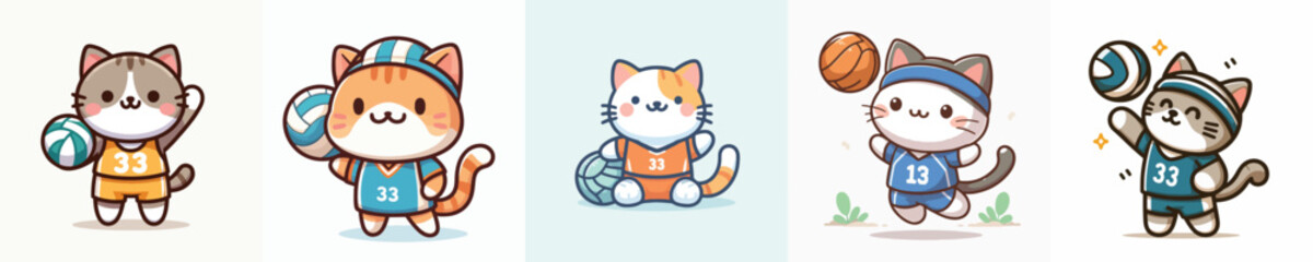 cute cat vector playing volleyball
