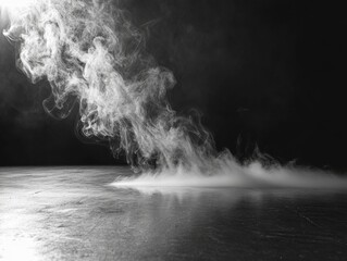 Ethereal smoke rising in studio shot, black and white photography, dramatic lighting, abstract concept, vapor trail