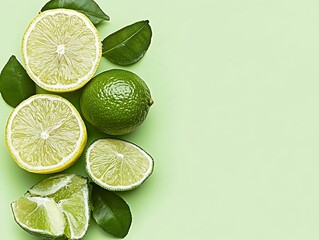 A Minimal Cross-Section of a Lemon and Lime on a Pastel Surface