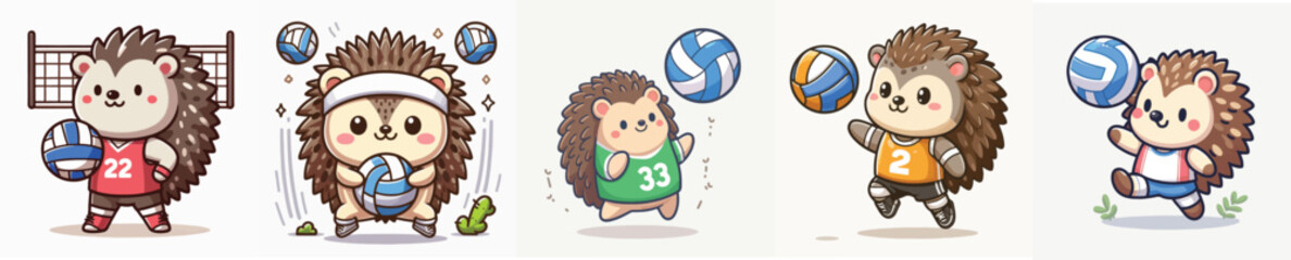 cute hedgehog vector playing volleyball