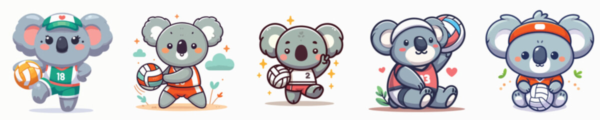 cute koala vector playing volleyball