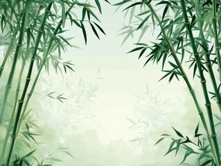 Naklejka premium Lush Bamboo Forest Canopy Illustration in Watercolor Style with Soft Light and Green Tones for Serene Backgrounds