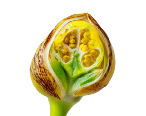 Cross Section of a Vibrant Yellow and Green Flower Bud on Transparent Background, PNG