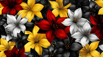 Red, Gold, Black Flowers Bloom Beautifully