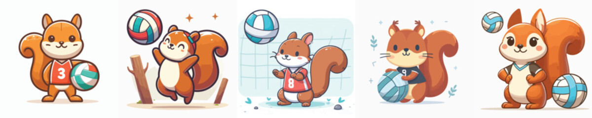 cute squirrel vector playing volleyball
