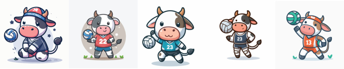 cute cow vector playing volleyball
