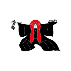 kabuki, Samurai eating noodles, Japanese style, vector illustration