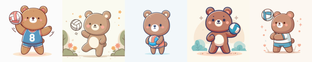cute bear vector playing volleyball