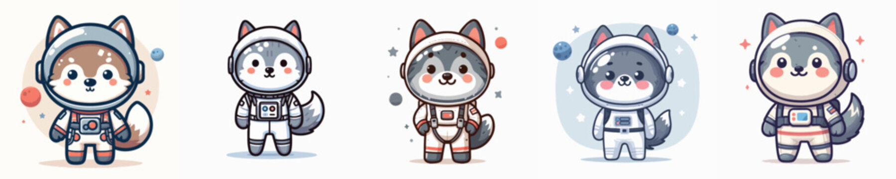 cute wolf vector wearing astronaut costume