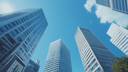Obraz premium Skyscrapers Reach for a Bright Blue Sky on a Clear Day with few Clouds