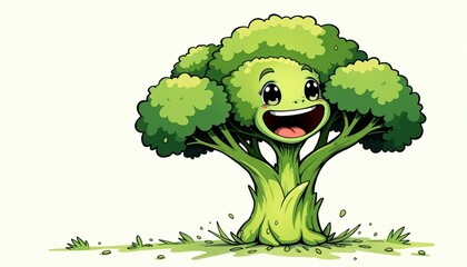 Smiling cartoon broccoli, a fun and educational image for promoting healthy eating habits in children