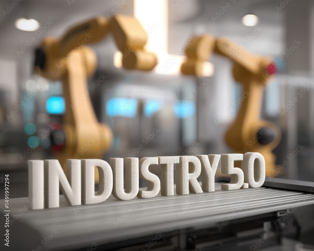 Poster robotic arms in a modern factory setting with 