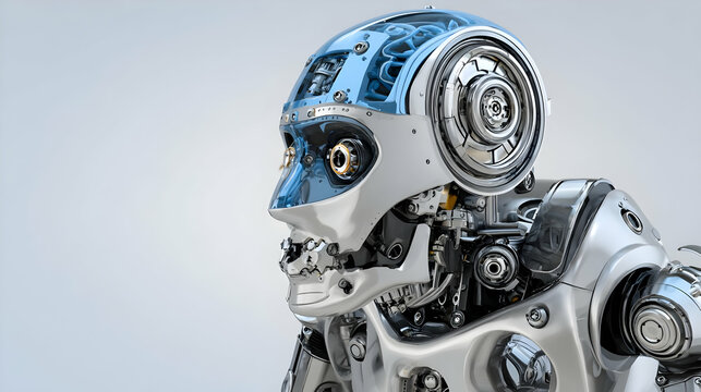with a transparent head revealing neural network structure