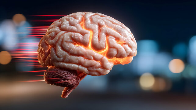 human brain surrounded by digital data streams in a futuristic lab setting - Powered by Adobe