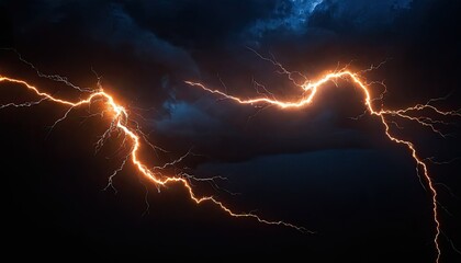 A striking image of a bright red thunder lightning bolt piercing through a dark sky
2