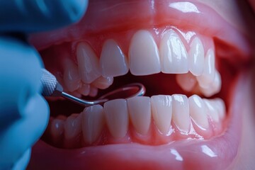 A dentist examining a patients teeth for signs of decay ensures early detection and effective treatment