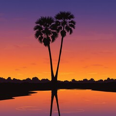 Sunset Silhouette: Twin Palms Reflecting