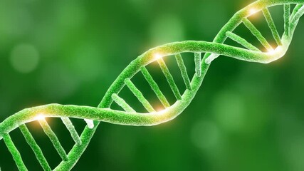 Close-Up View of a Glowing Green DNA Double Helix Against a Soft Green Background - Powered by Adobe