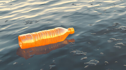 Minimalistic image of a contaminated plastic bottle floating in water, highlighting pollution issues. [Plastic Renaissance] | Polyblend Revival | resin crown. Illustration
