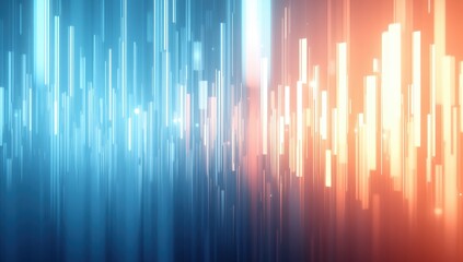 Abstract digital art with vertical glowing lines in blue and orange