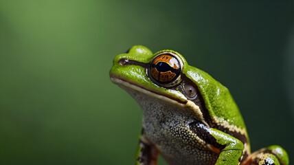 Obraz premium Crowned Tree Frog closeup with green blur background 