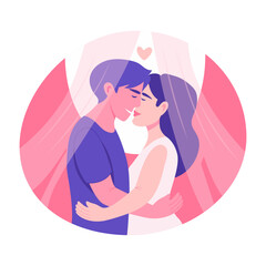 A flat style illustration of couple kissing