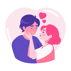 Romantic partners holding each other, flat style illustration