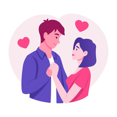A flat style illustration showing couple romance