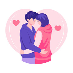 A flat style illustration showing a couple holding close each other